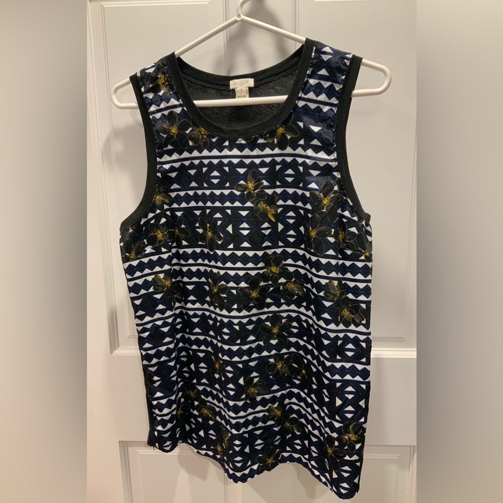 J Crew Sleeveless Mixed Media Round Neck Blouse